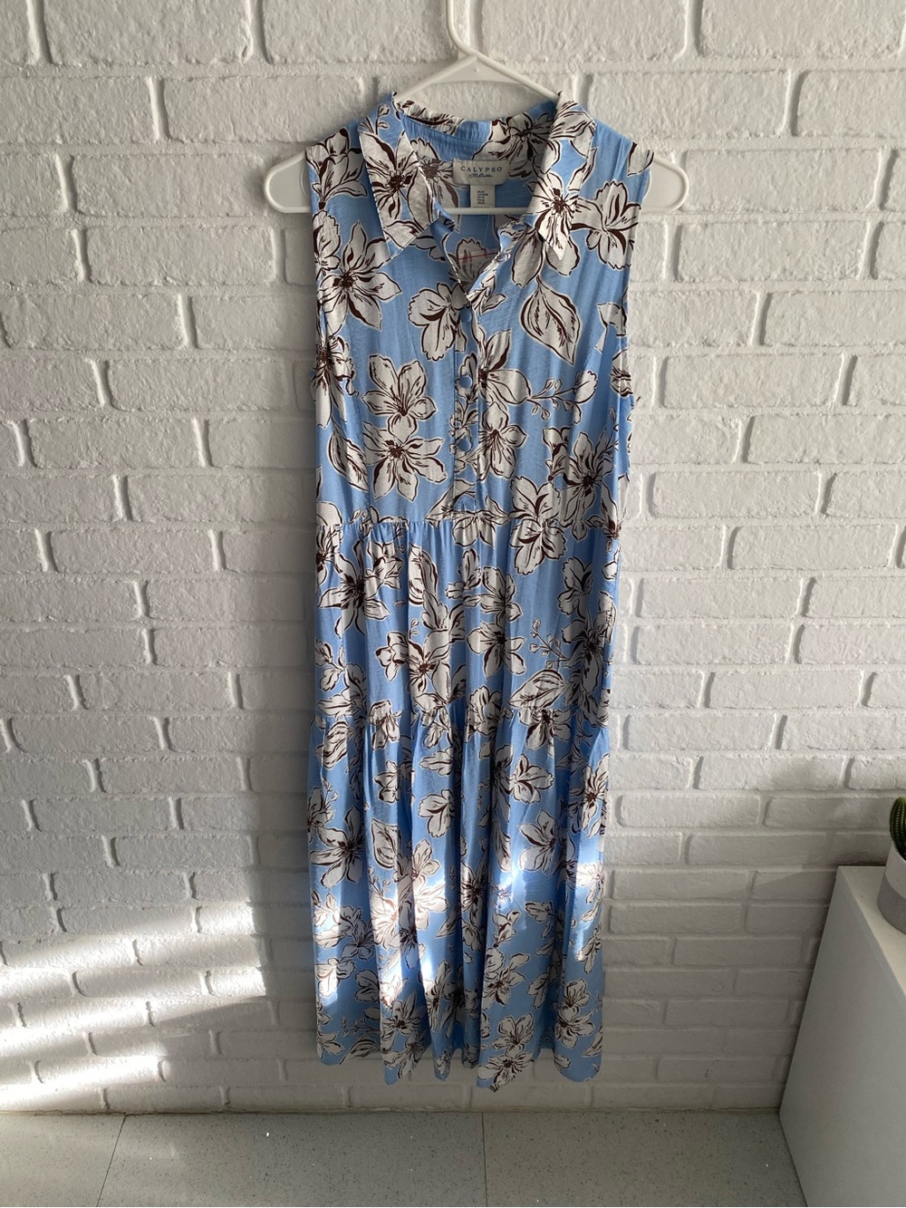 Calypso St. Barth Sky Blue Floral Sleeveless Maxi Dress